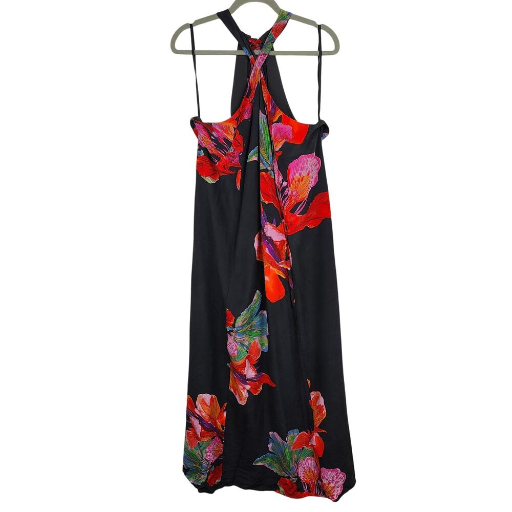 Black Floral Maxi Dress with Red & Pink Accents